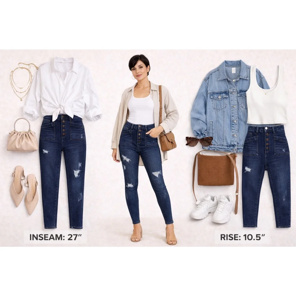 Judy Blue High Rise Distressed Skinny Jeans Button Fly Stretch Denim Size 7/28 - Picture 8 of 9